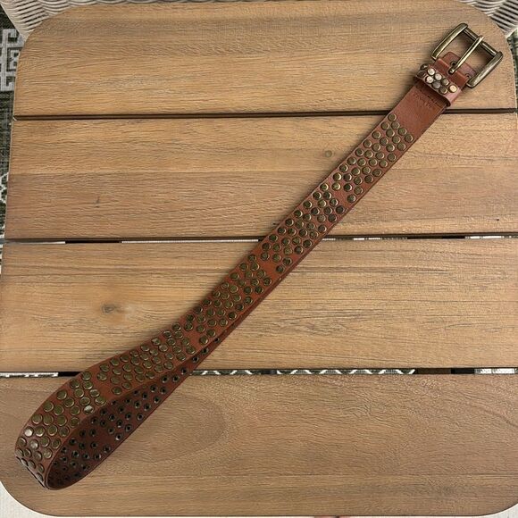 Calvin Klein Accessories - Calvin Klein Rivet brass leather Brown heavy women’s Belt NWOT festival concert